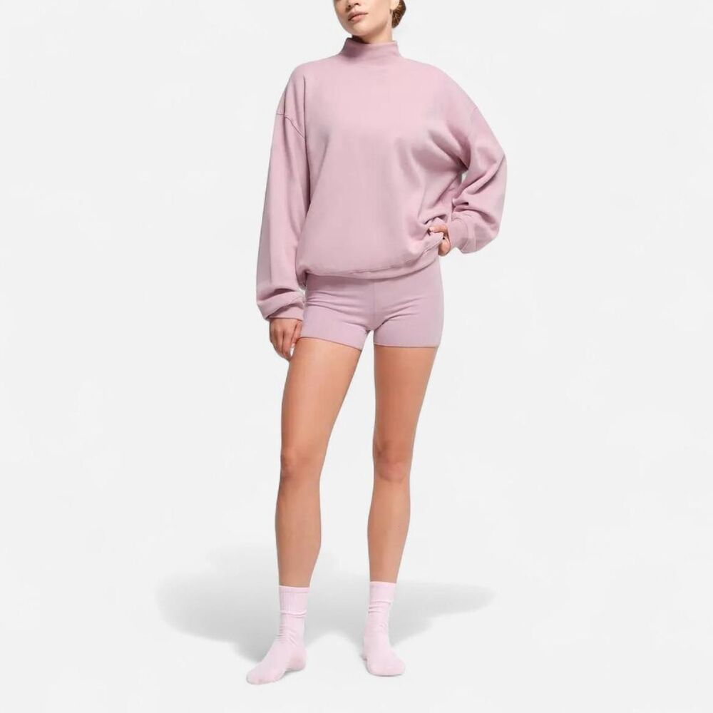 NWT SKIMS COTTON FLEECE MOCK NECK PULLOVER - Size S | Dusk